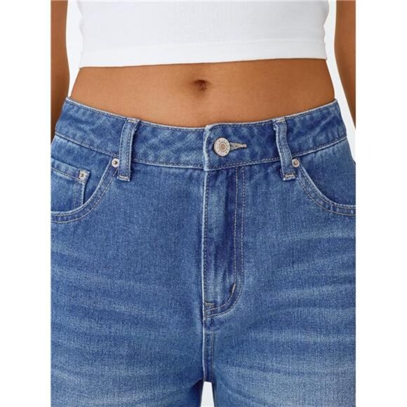 Women Wide Straight Leg High Waisted Jeans Blue - Picture 5 of 5